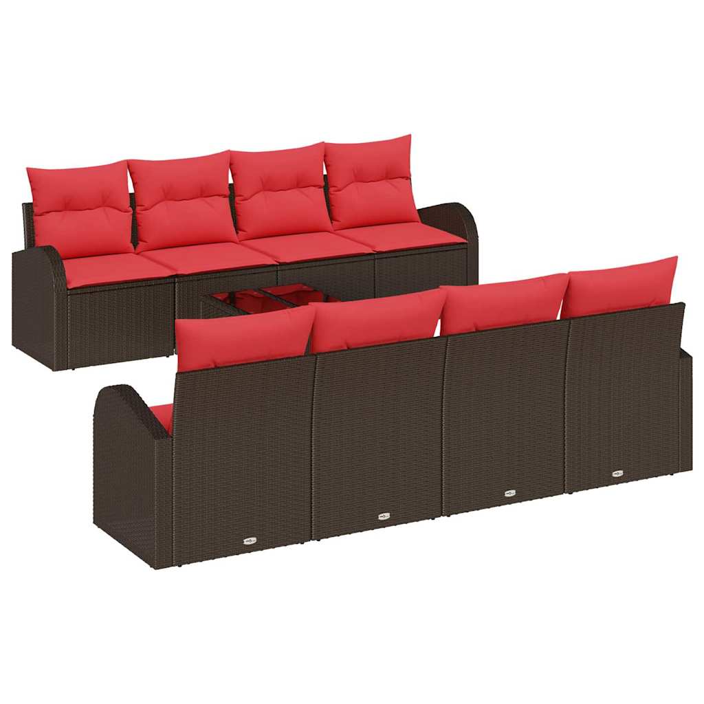 vidaXL Bankstel 9 pcs Bruin en Rood Polyester