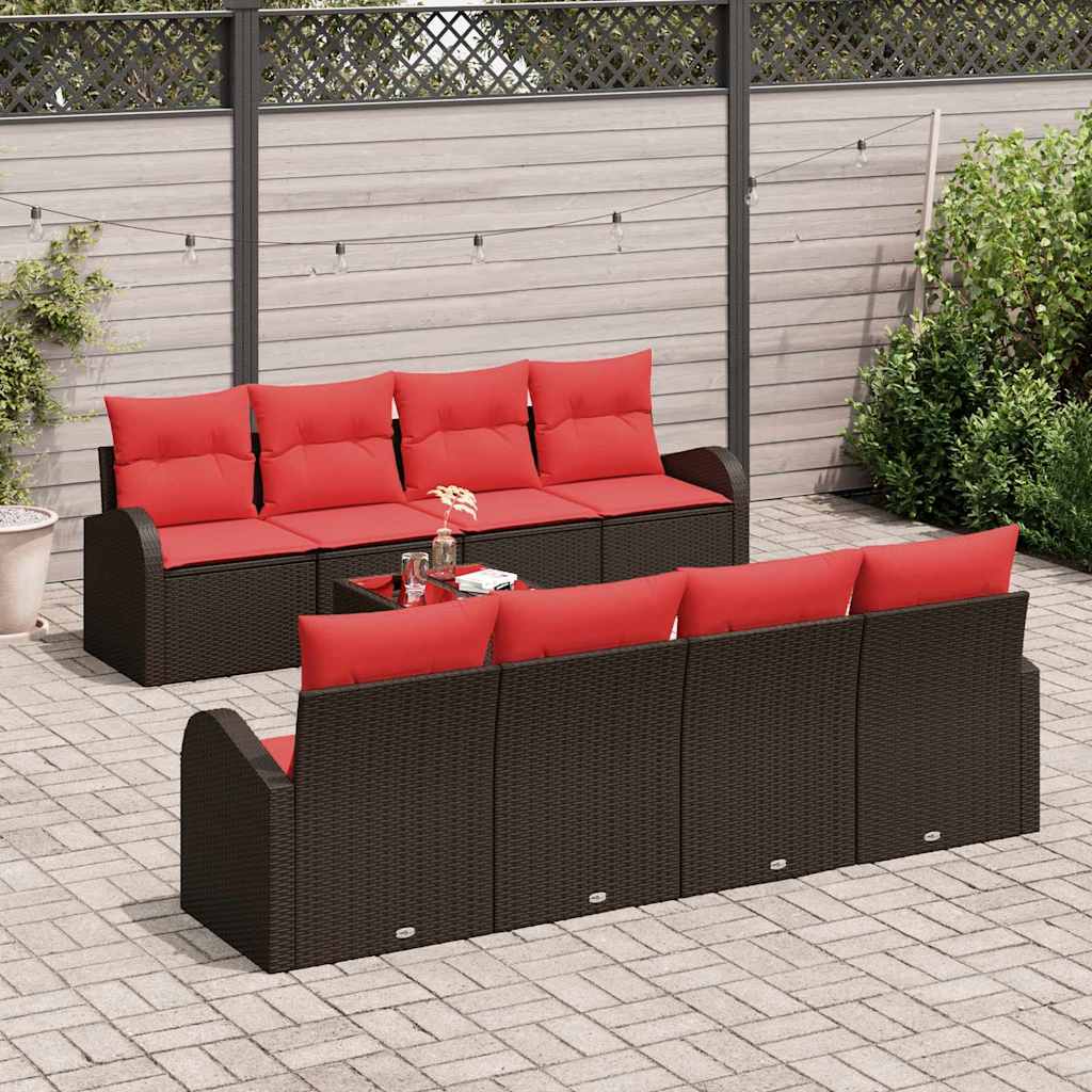 vidaXL Bankstel 9 pcs Bruin en Rood Polyester