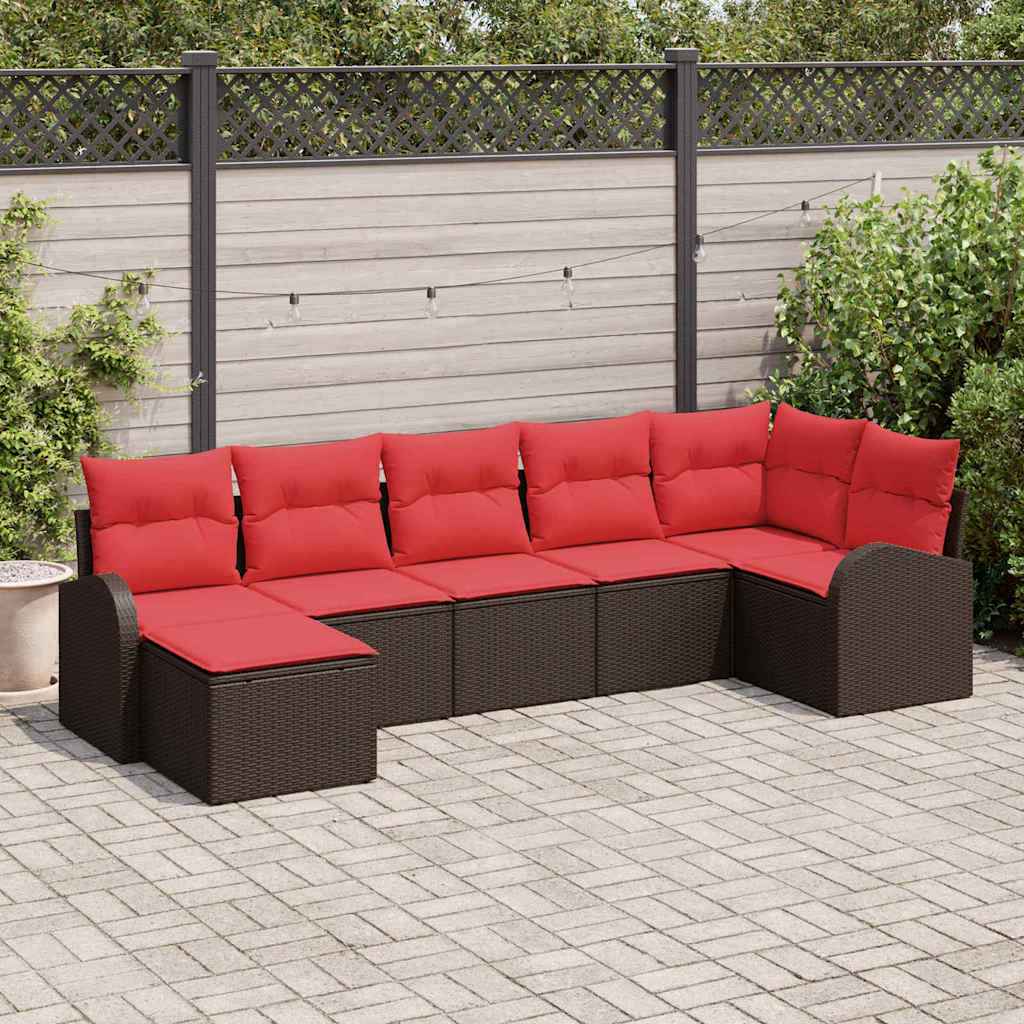 vidaXL Tuin Sofa Set met kussen 7 pcs Bruin Poly riet