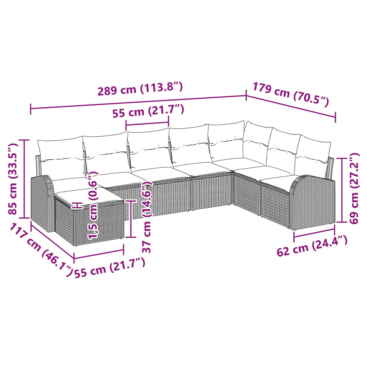 vidaXL Tuin Sofa Set 8 pcs Bruin Poly riet