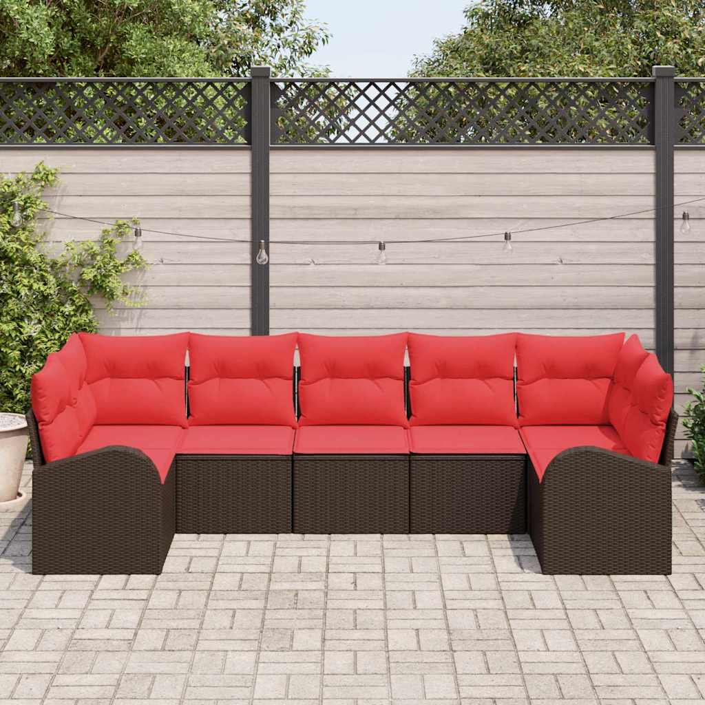 vidaXL Tuin Sofa Set met kussen 7 pcs Bruin Poly Rattan