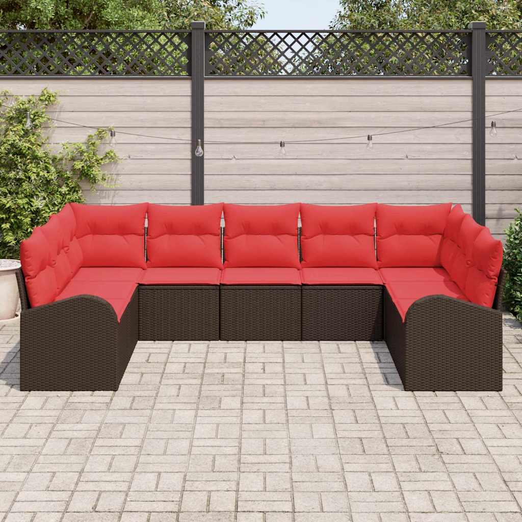 vidaXL Bankstel met kussen Bruin Poly Rattan