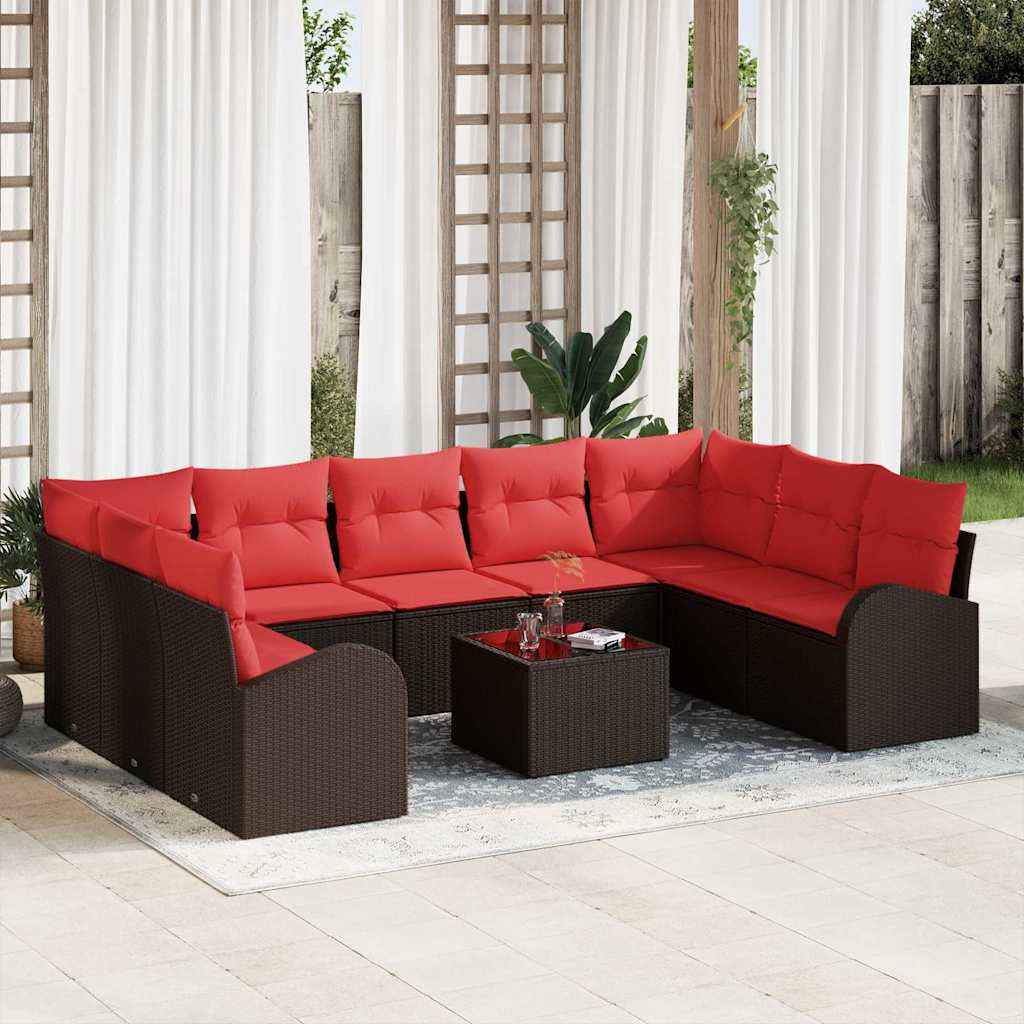 vidaXL Bankstel met kussen Bruin Poly Rattan