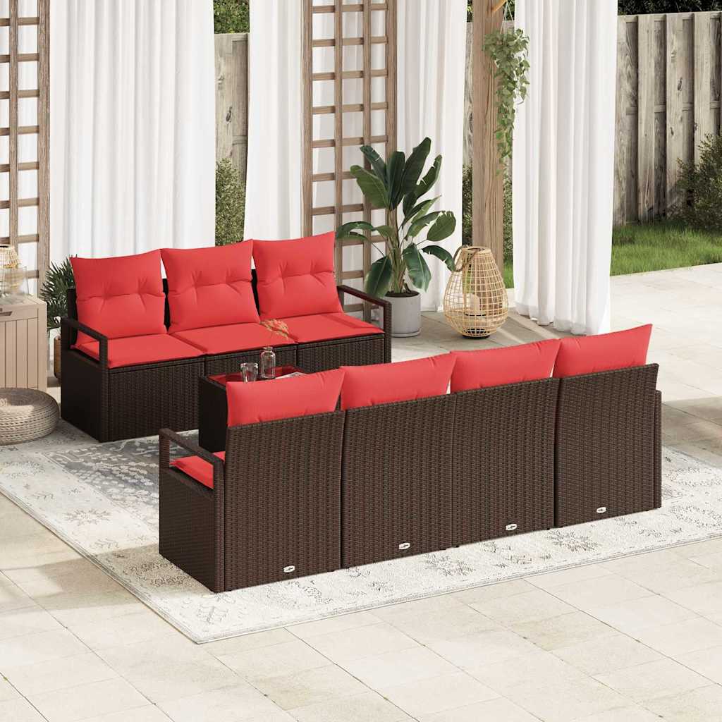 vidaXL Bankstel met kussen 8 pcs Bruin en Rood poly rattan