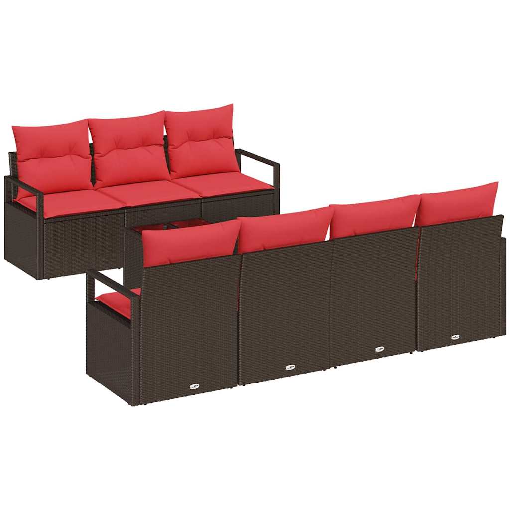 vidaXL Bankstel met kussen 8 pcs Bruin en Rood poly rattan