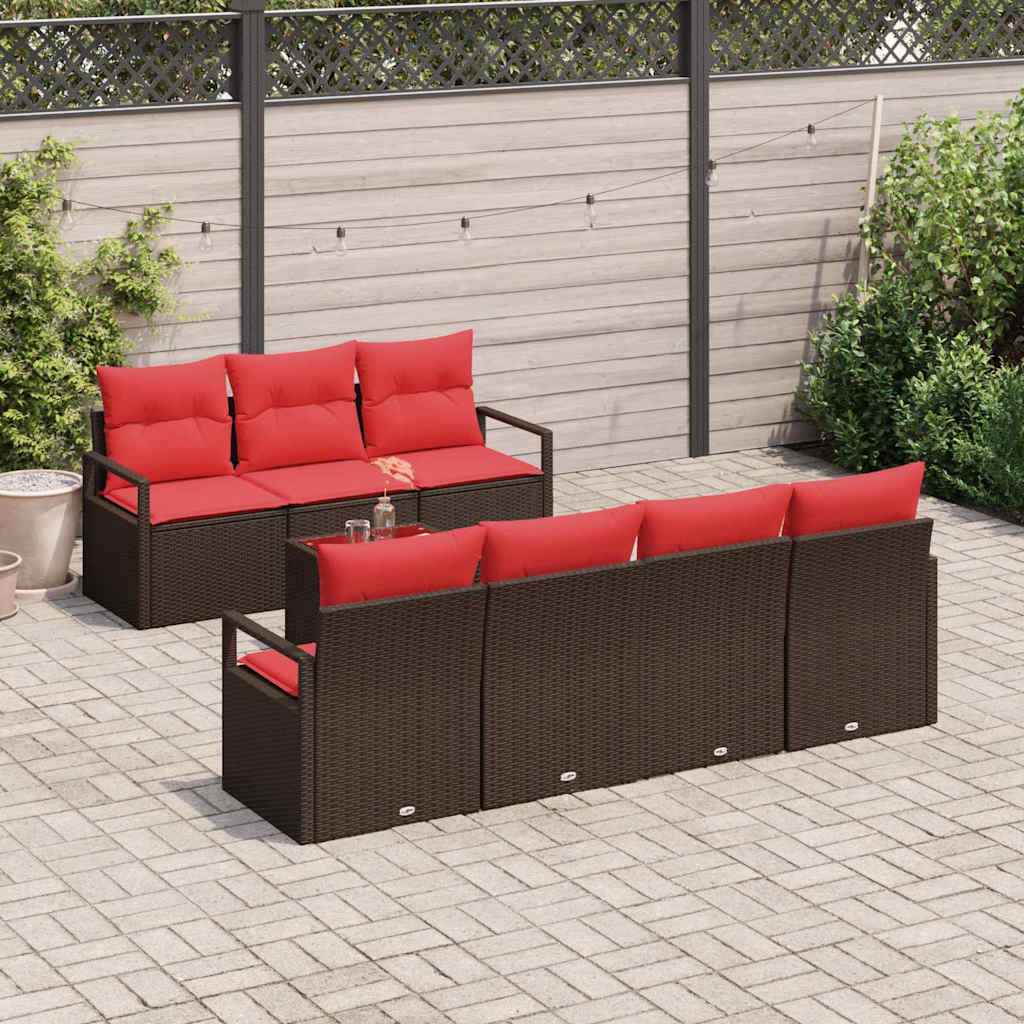 vidaXL Bankstel met kussen 8 pcs Bruin en Rood poly rattan