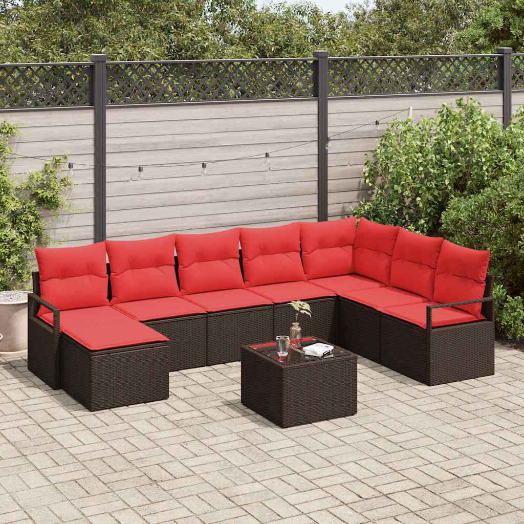 vidaXL Bankstel met kussen 8 pcs Bruin poly rattan