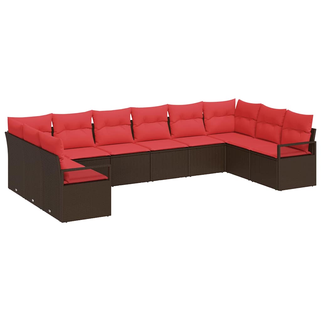 vidaXL Bankstel met kussen 10 pcs Bruin poly rattan
