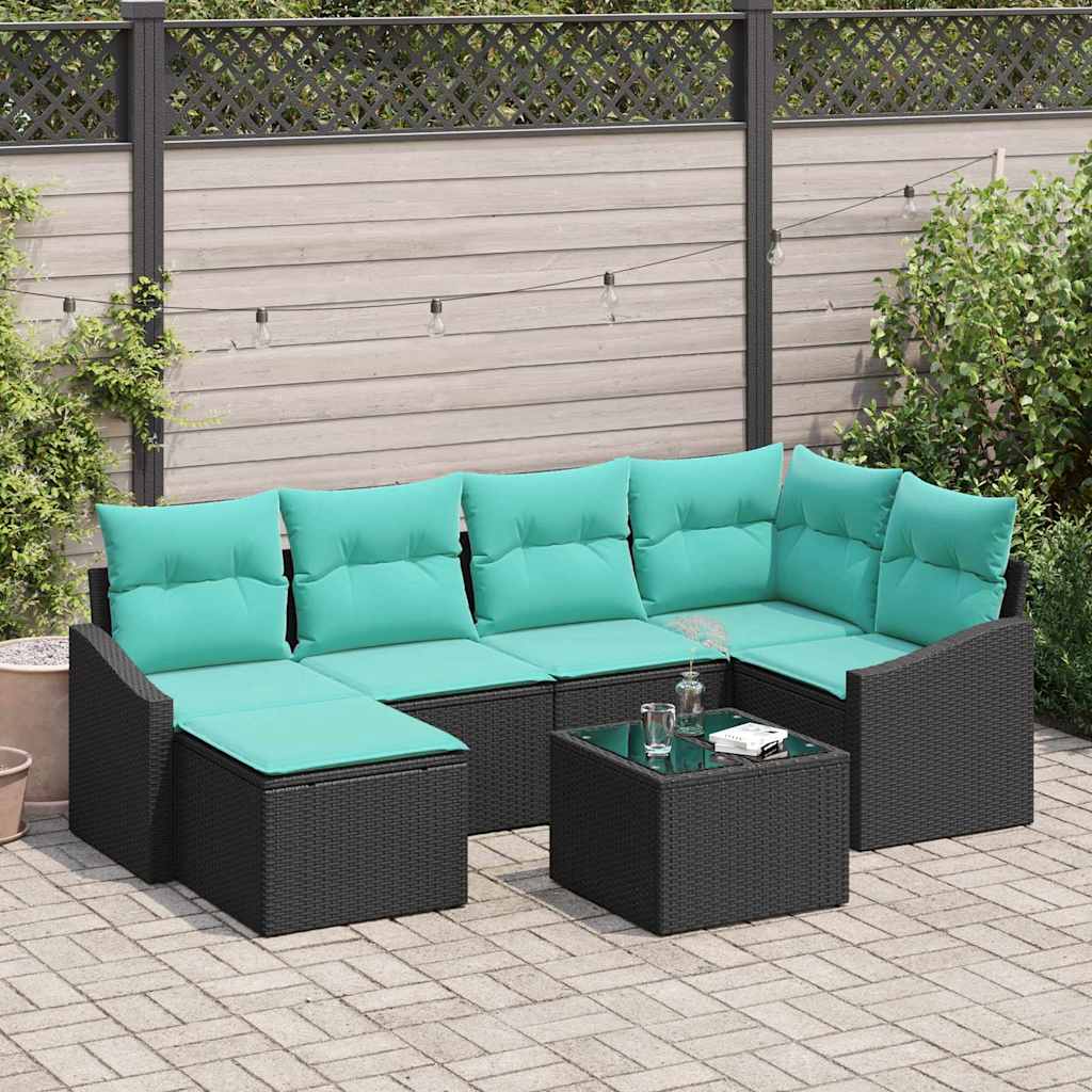 vidaXL Bankstel met kussen 6 pcs Zwart poly rattan