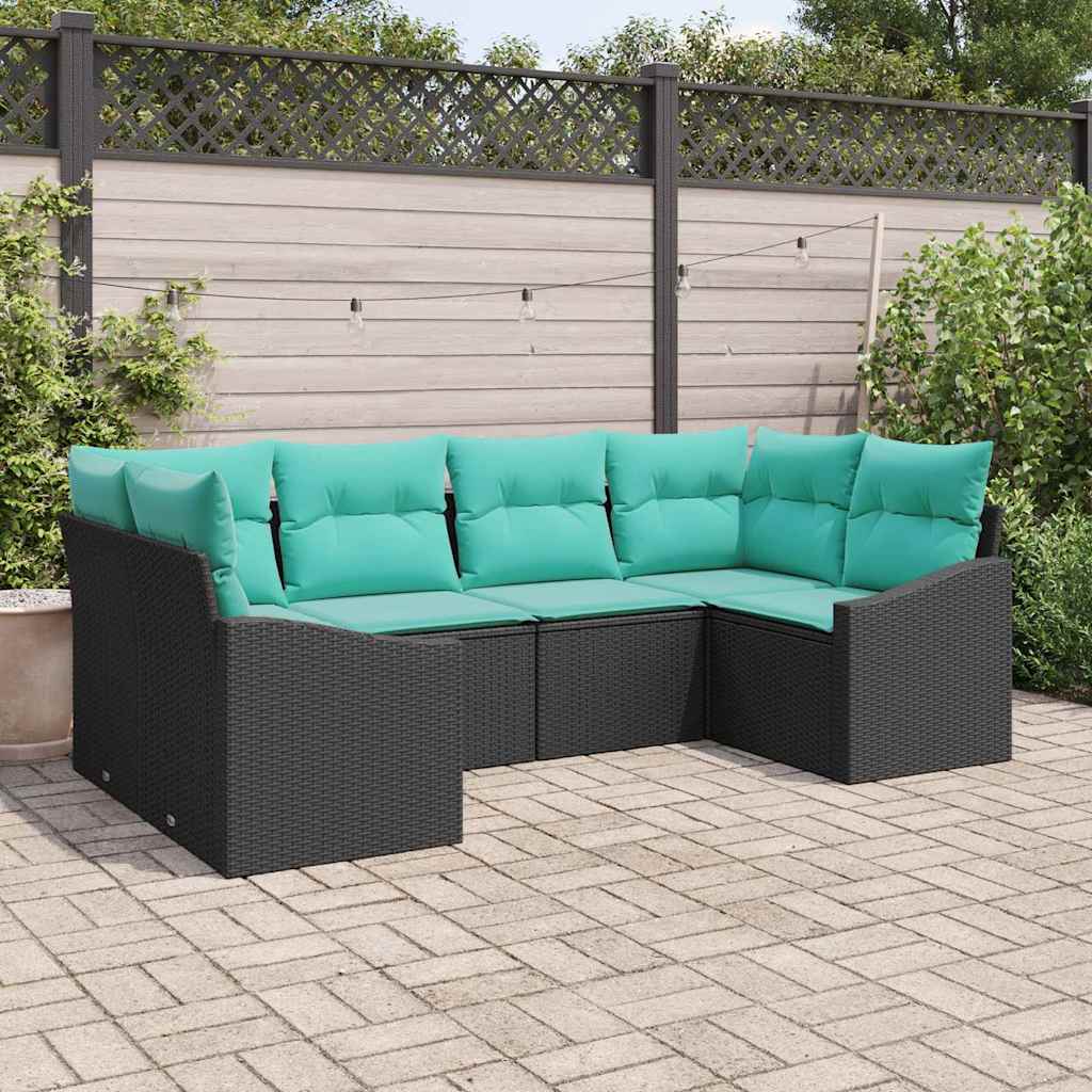 vidaXL Bankstel met kussen 6 pcs Zwart poly rattan