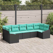 vidaXL Bankstel met kussen 7 pcs Zwart poly rattan