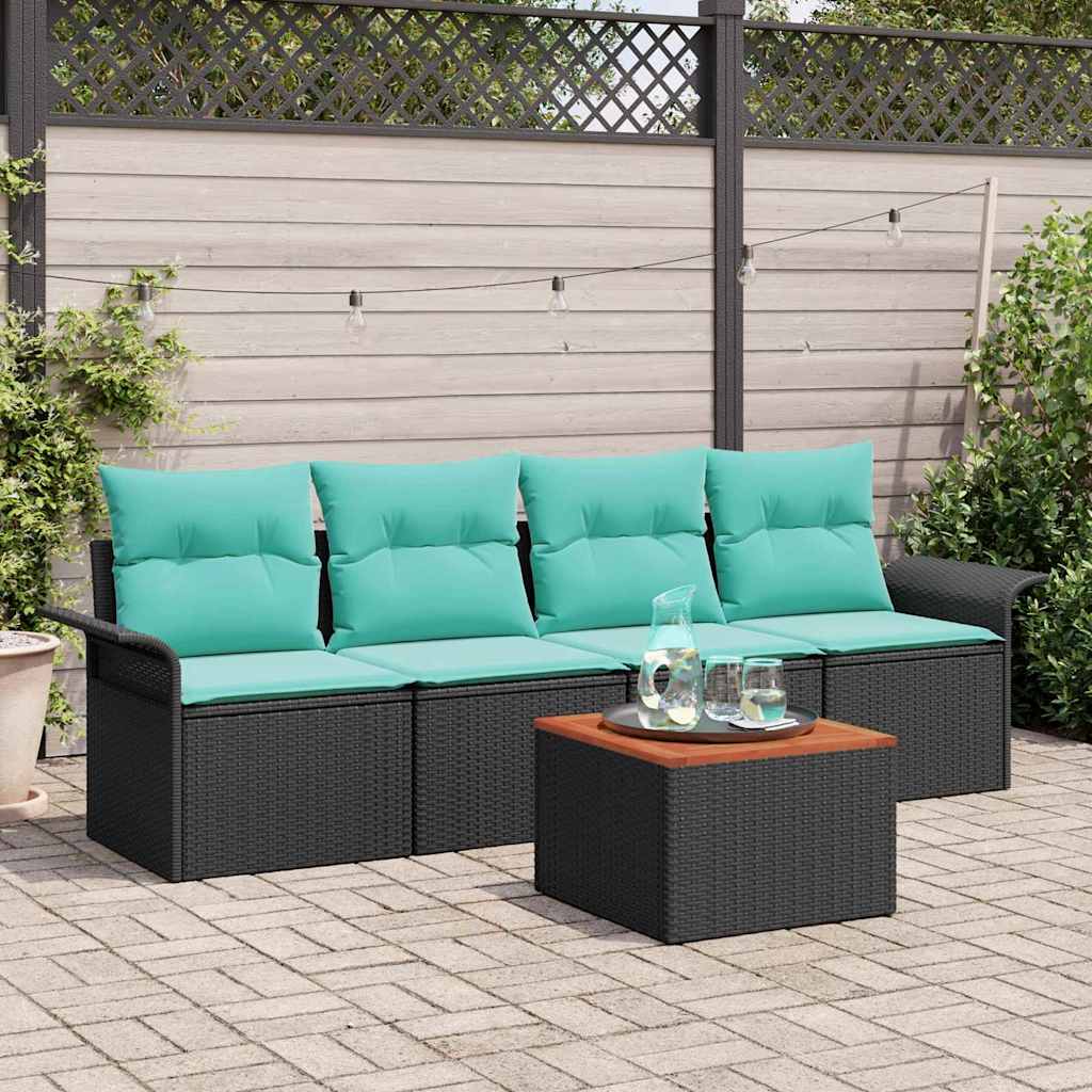 vidaXL Tuinbankenset met kussen 5 pcs Zwart poly rattan
