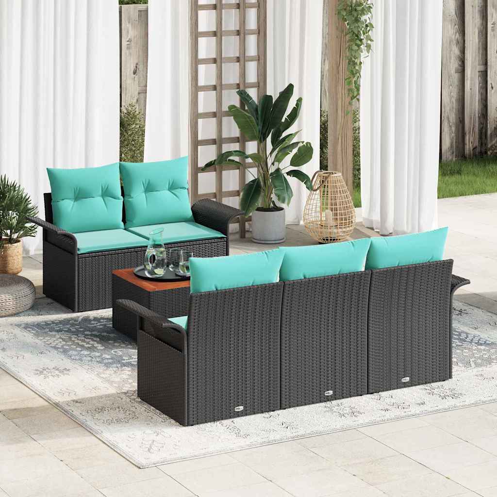 vidaXL Tuinbankenset met kussen 6 pcs Zwart poly rattan