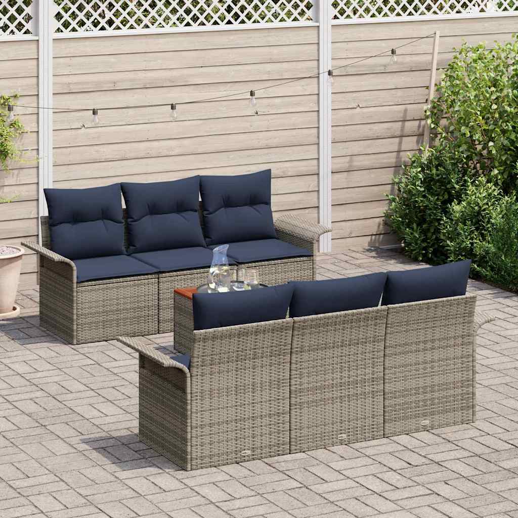 vidaXL Tuinbankenset met kussen 7 pcs Zwart poly rattan