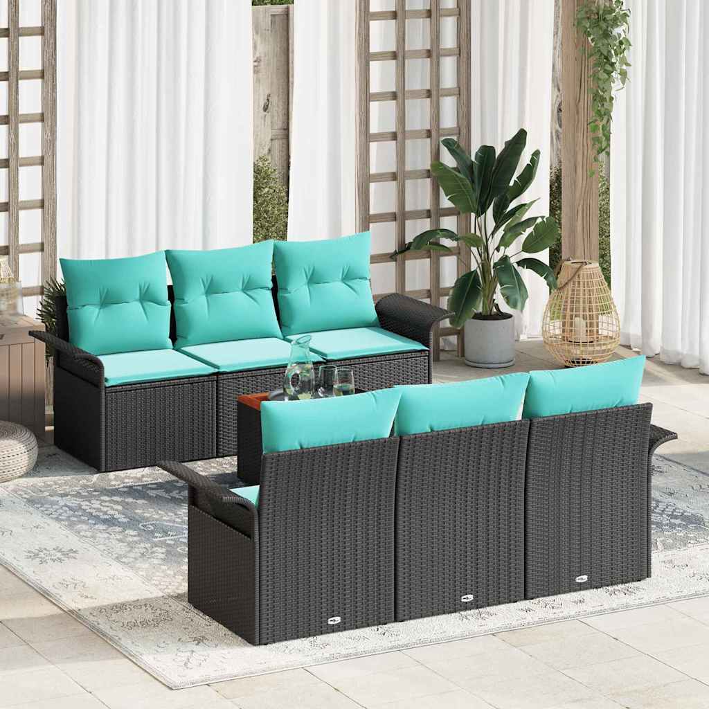 vidaXL Tuinbankenset met kussen 7 pcs Zwart poly rattan