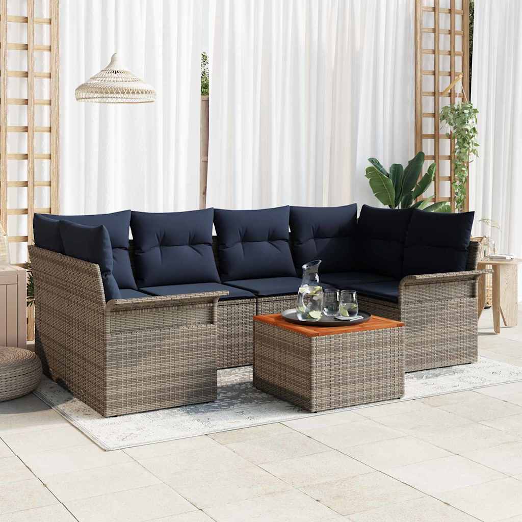 vidaXL Tuinbankenset met kussen 7 pcs Zwart poly rattan