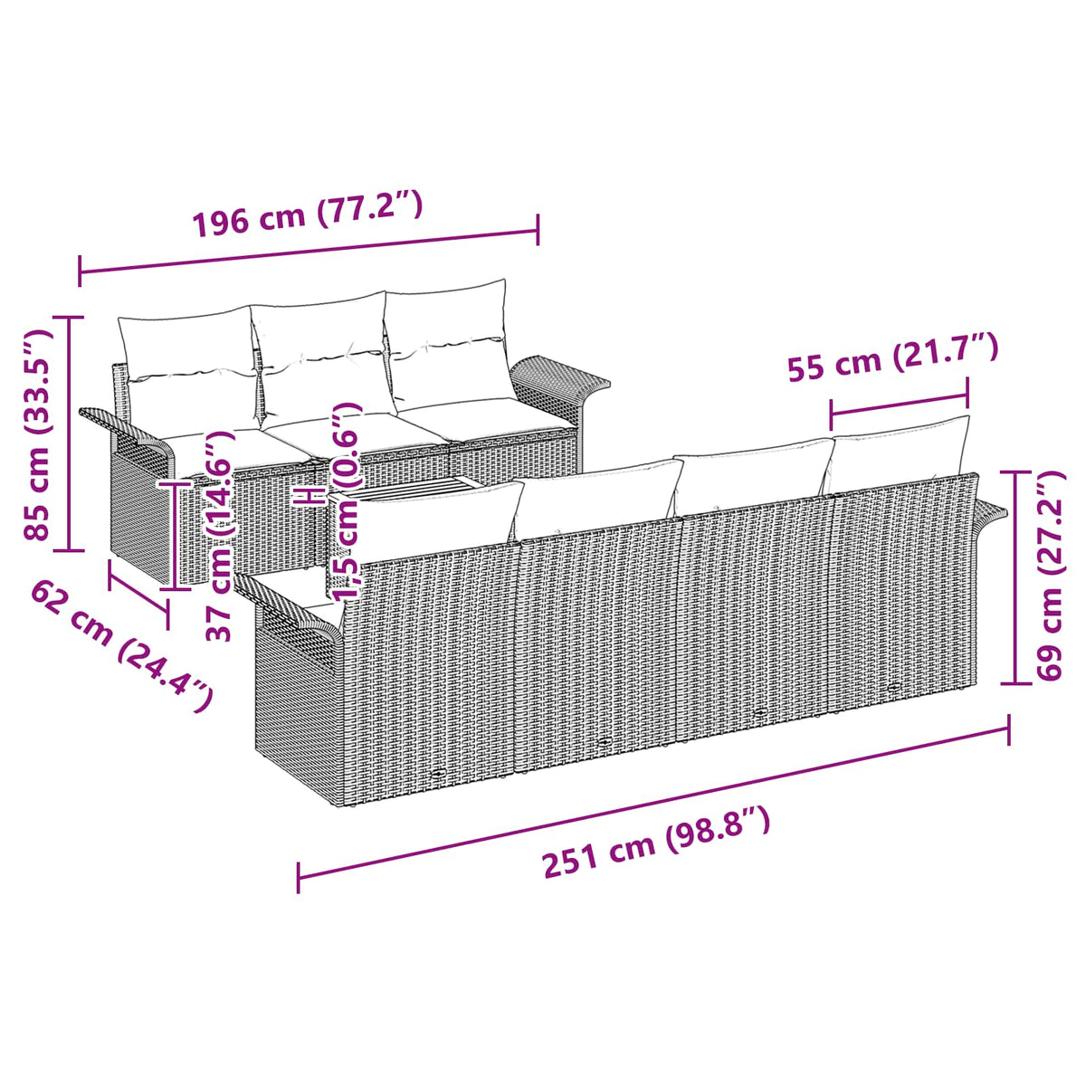 vidaXL Tuinbankenset met kussen 8 pcs Zwart poly rattan