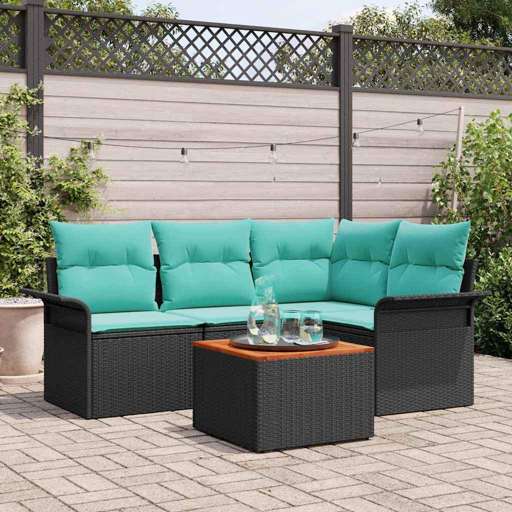 vidaXL Tuinbankenset met kussen 5 pcs Zwart poly rattan