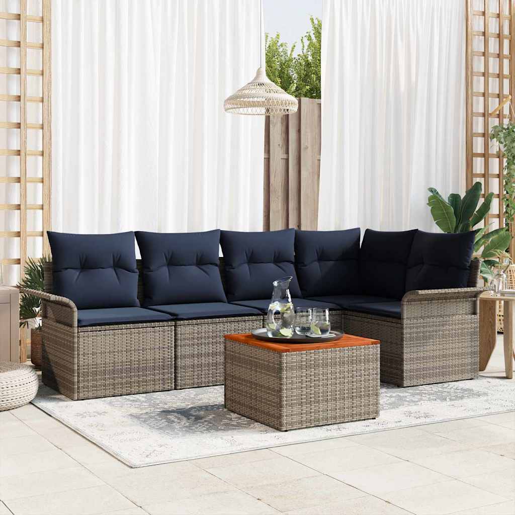 vidaXL Tuinbankenset met kussen 6 pcs Zwart poly rattan