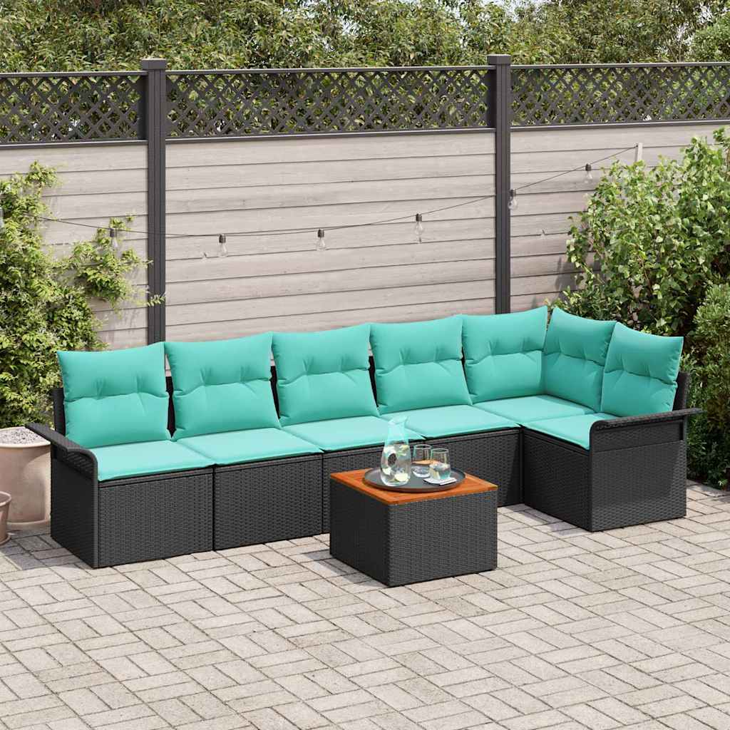 vidaXL Tuinbankenset met kussen 7 pcs Zwart poly rattan