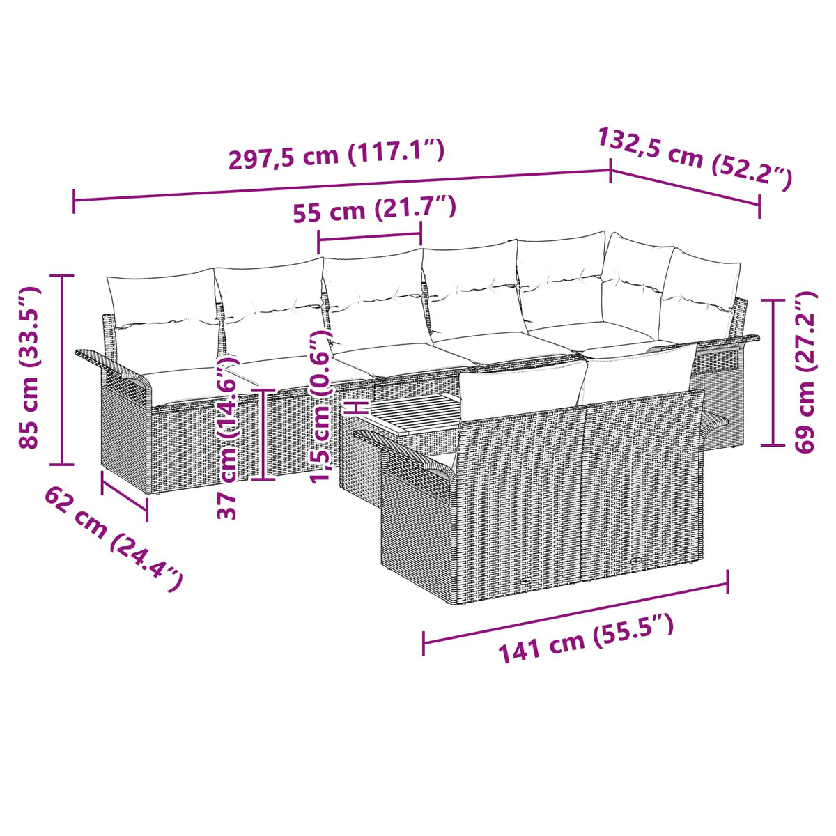 vidaXL Tuinbankenset met kussen 9 pcs Zwart poly rattan