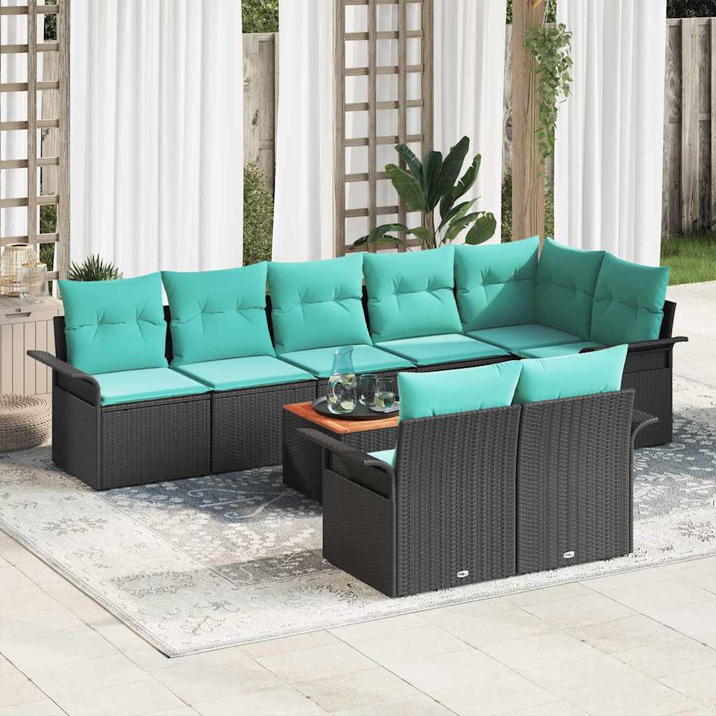 vidaXL Tuinbankenset met kussen 9 pcs Zwart poly rattan