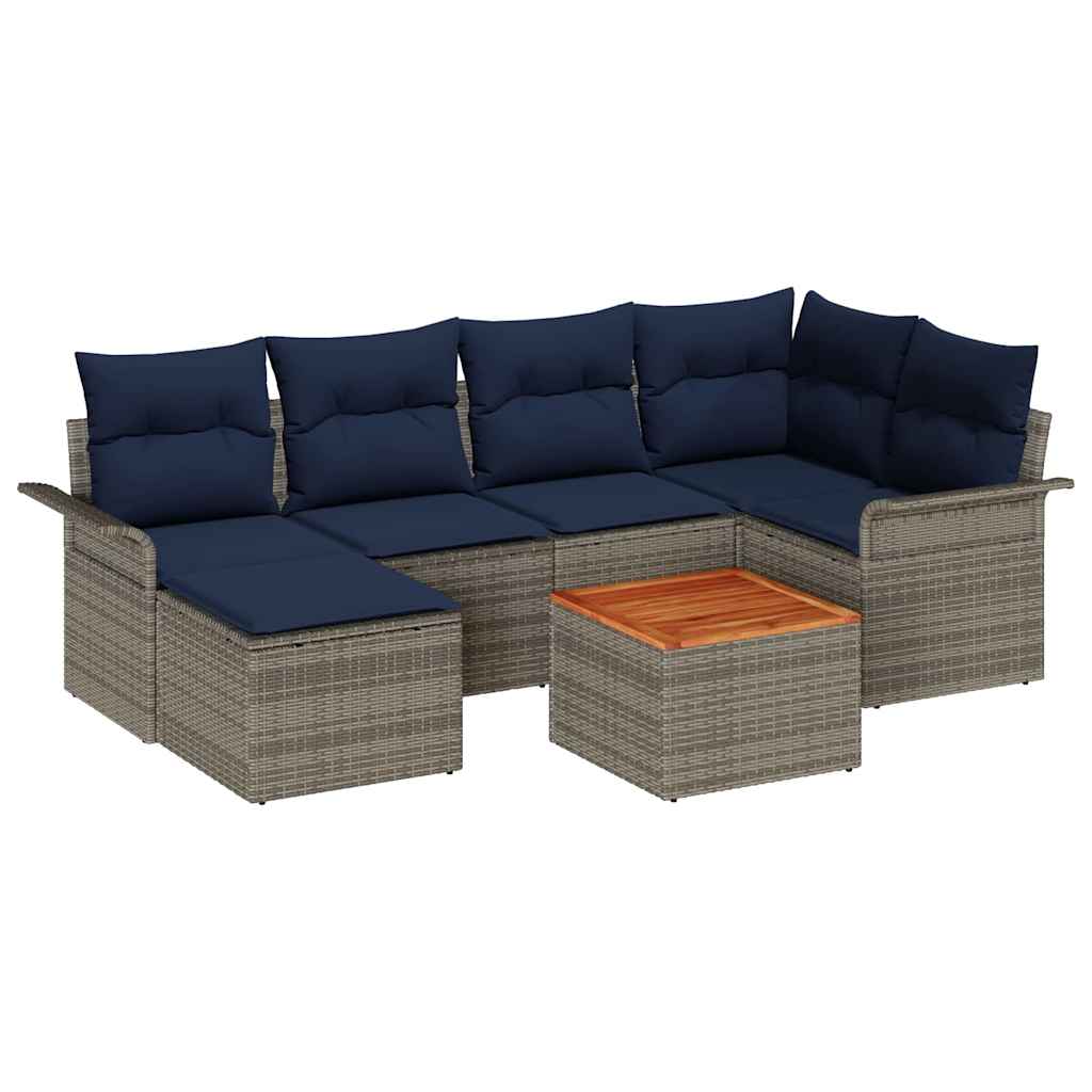 vidaXL Tuinbankenset met kussen 7 pcs Zwart poly rattan