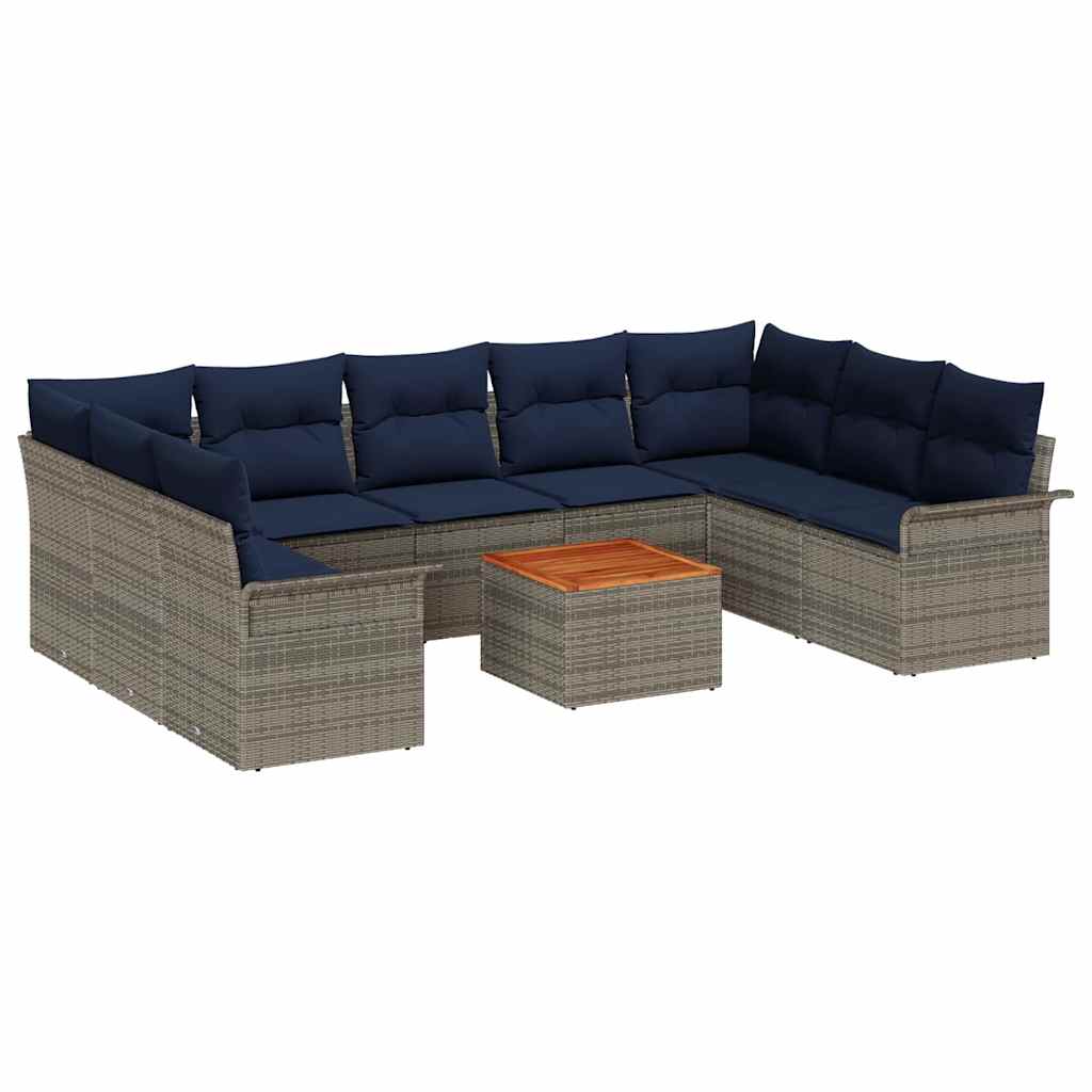 vidaXL Tuinbankenset met kussen 10 pcs Grijs poly rattan