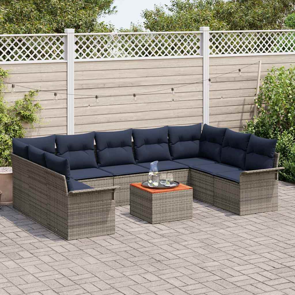 vidaXL Tuinbankenset met kussen 10 pcs Grijs poly rattan