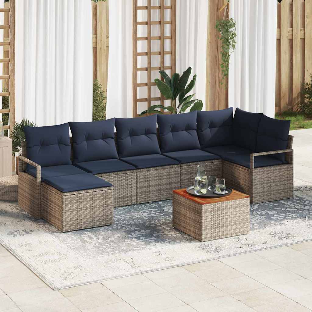 vidaXL Tuinbankenset met kussen 8 pcs Grijs poly rattan