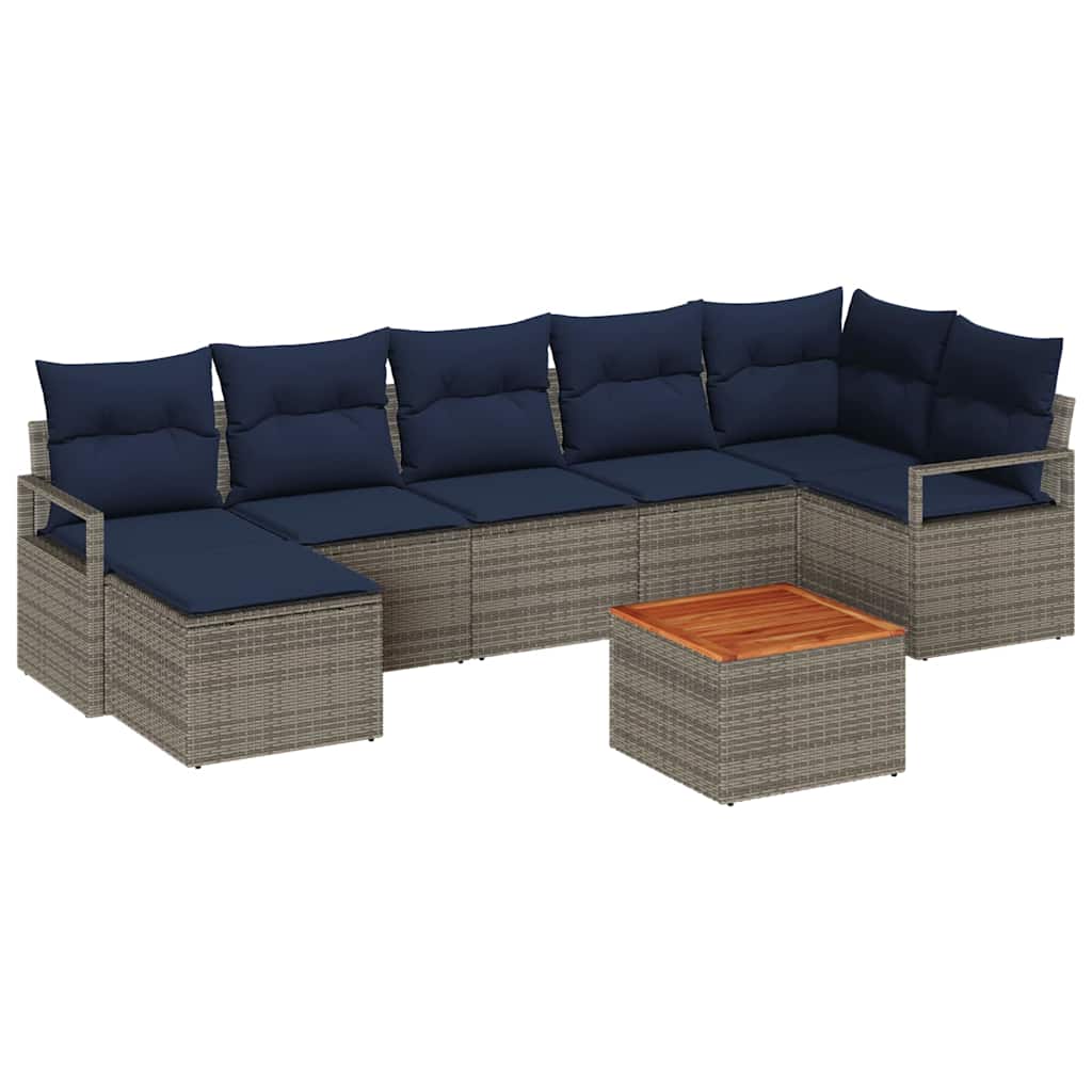 vidaXL Tuinbankenset met kussen 8 pcs Grijs poly rattan
