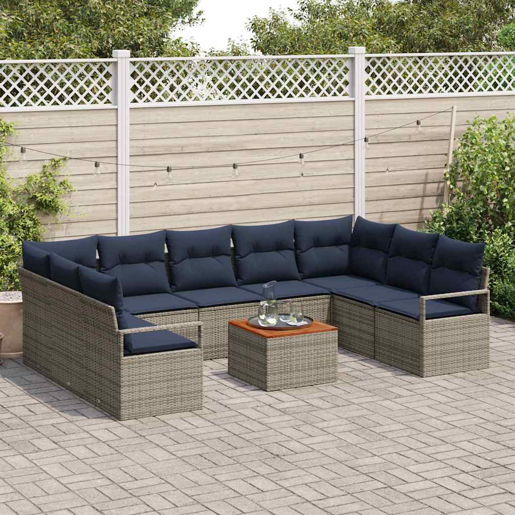 vidaXL Tuinbankenset met kussen 10 pcs Grijs poly rattan