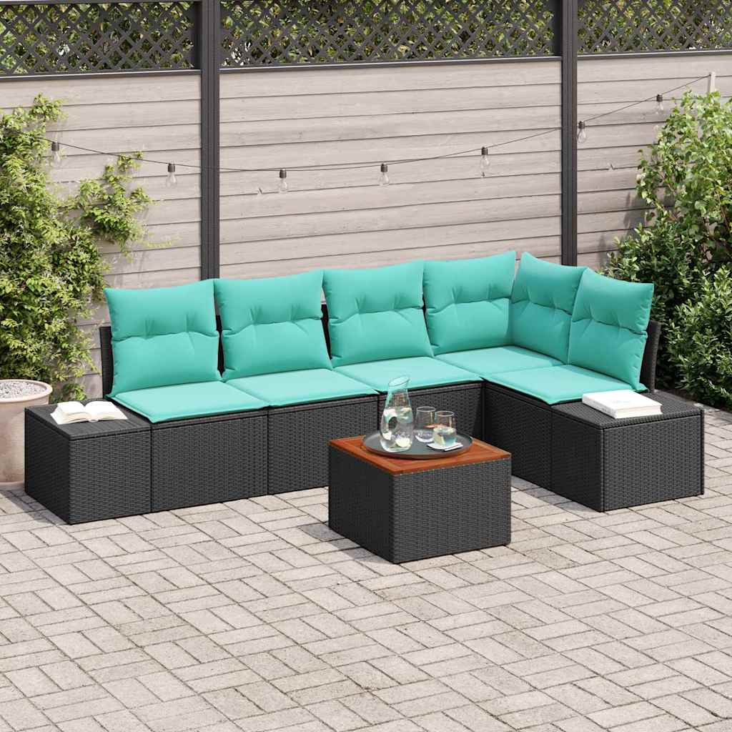 vidaXL Tuinbankenset met kussen 6 pcs Zwart poly rattan