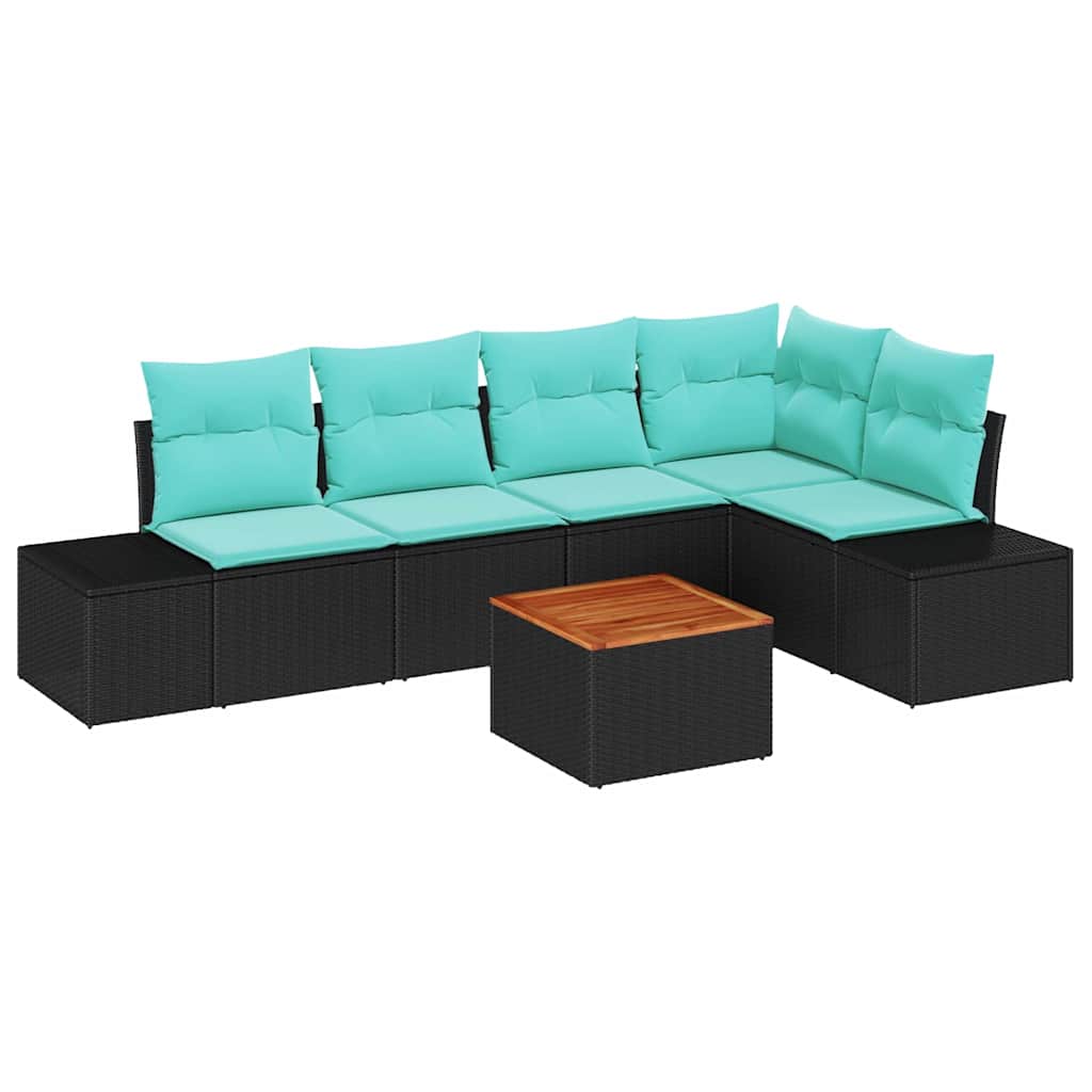 vidaXL Tuinbankenset met kussen 6 pcs Zwart poly rattan