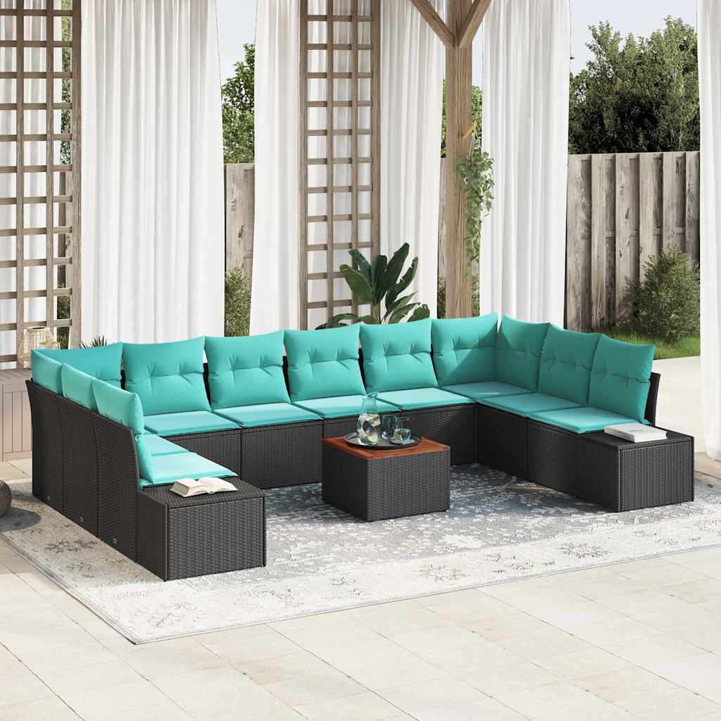 vidaXL Tuinbankenset met kussen 11 pcs Zwart poly rattan