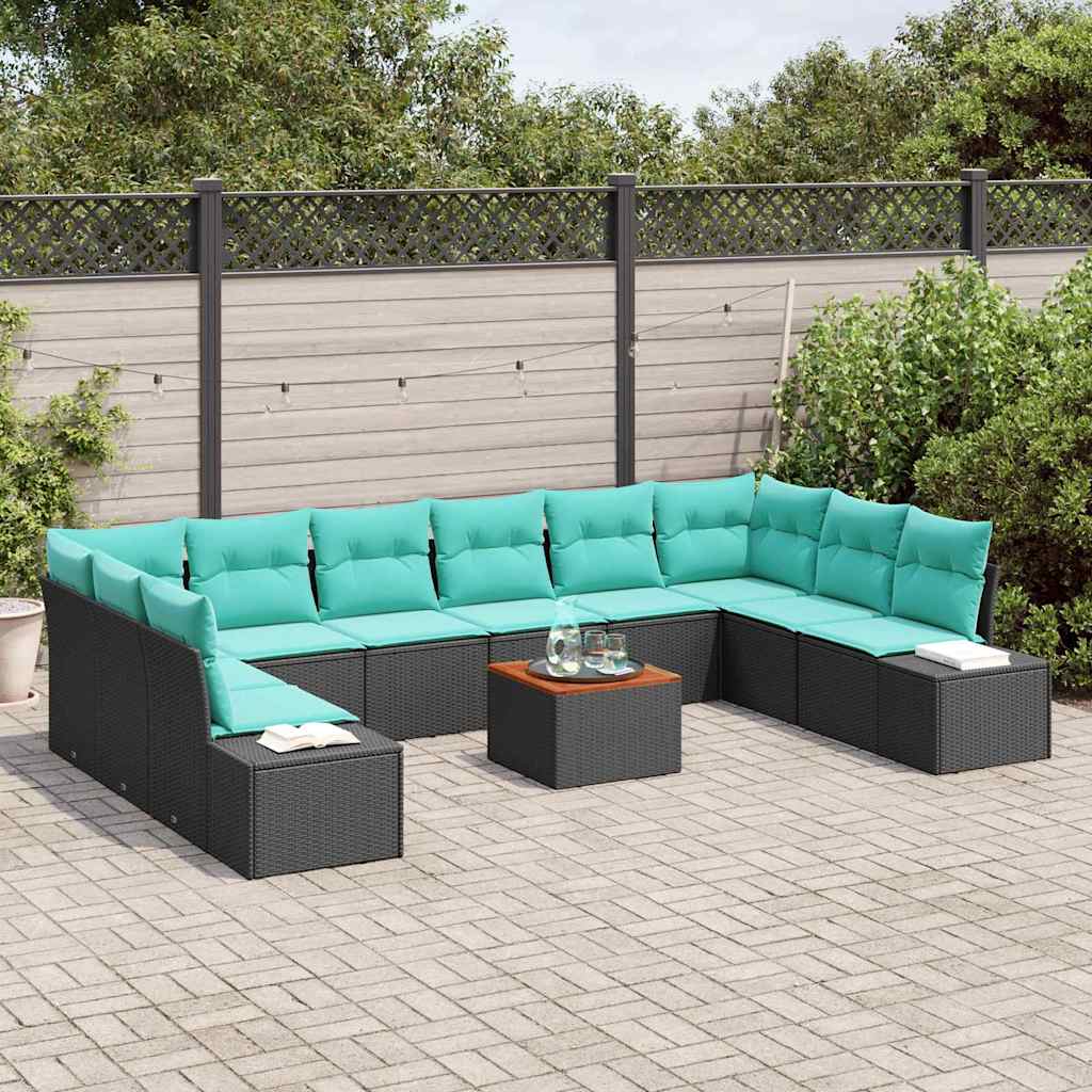 vidaXL Tuinbankenset met kussen 11 pcs Zwart poly rattan