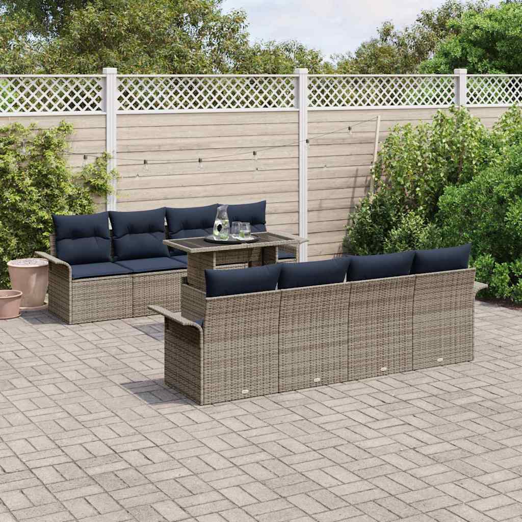 vidaXL Tuin Sofa Set met kussen 9 pcs Zwart Poly riet