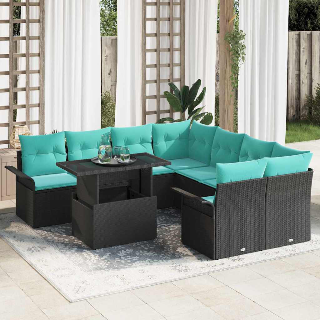 vidaXL Tuin Sofa Set met kussen 9 pcs Zwart Poly riet