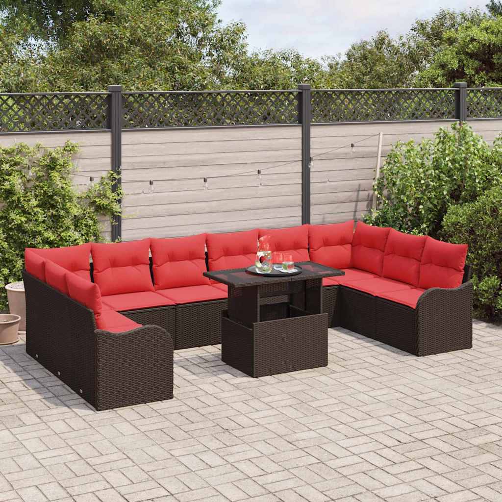 vidaXL Tuin Sofa Set met kussen 11 pcs Bruin Poly riet