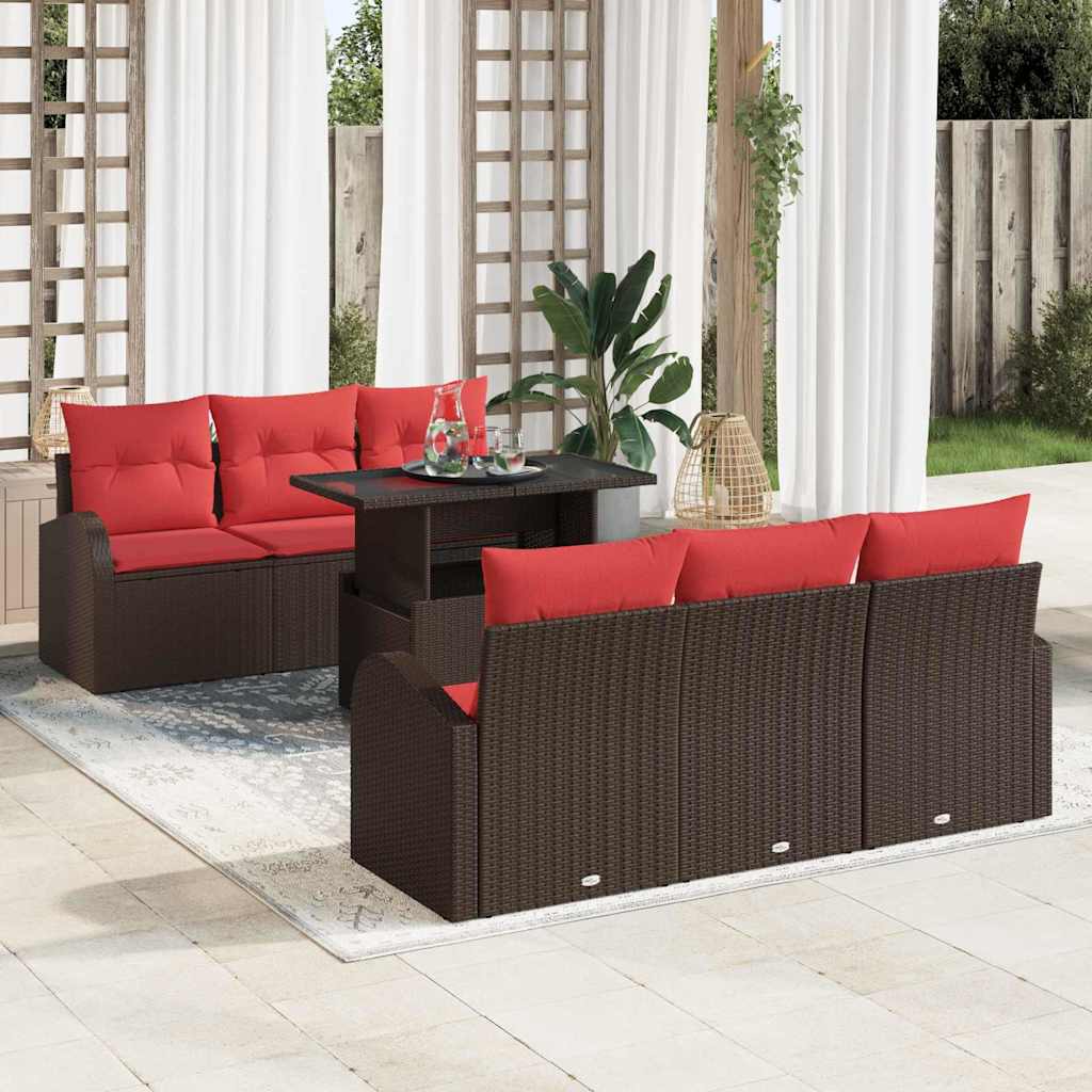 vidaXL Tuin Sofa Set met kussen 7 pcs Bruin Poly riet