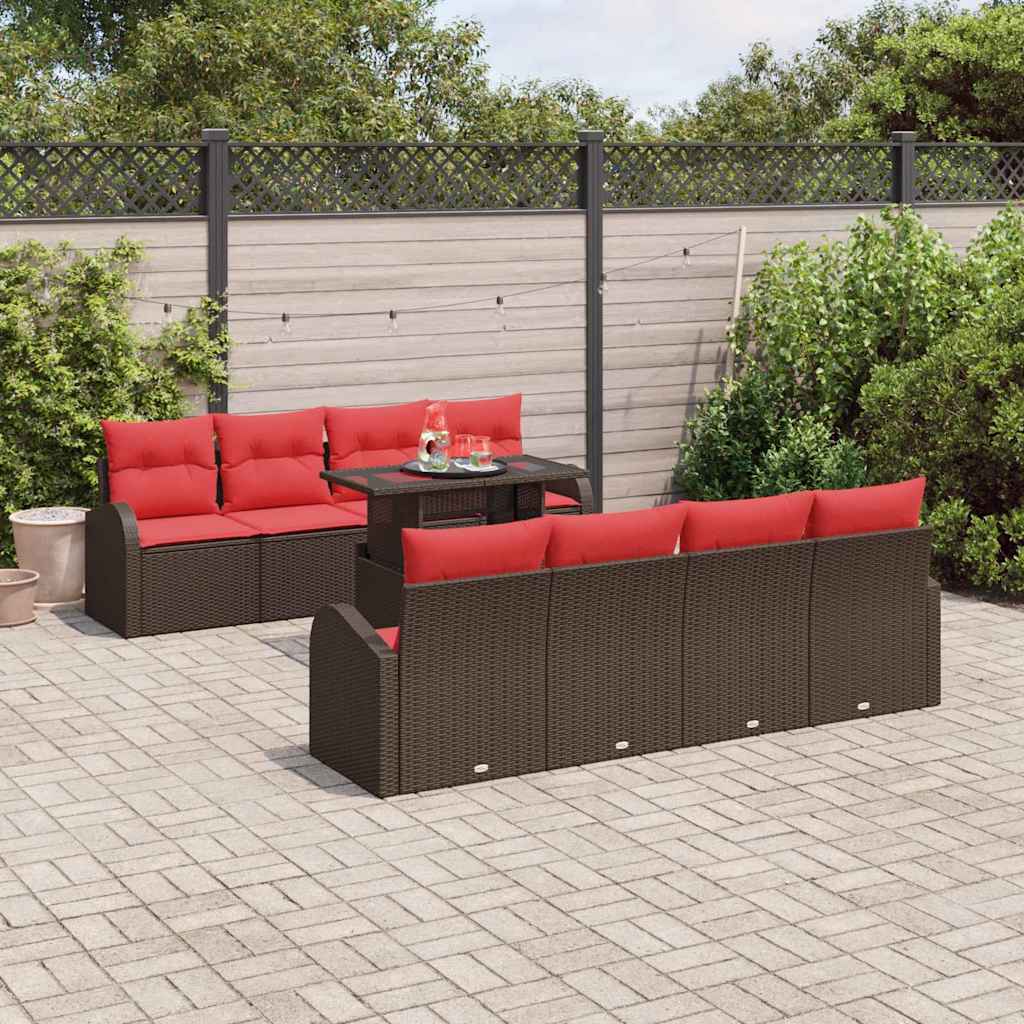 vidaXL Tuin Sofa Set met opslag 9 pcs Bruin poly rattan