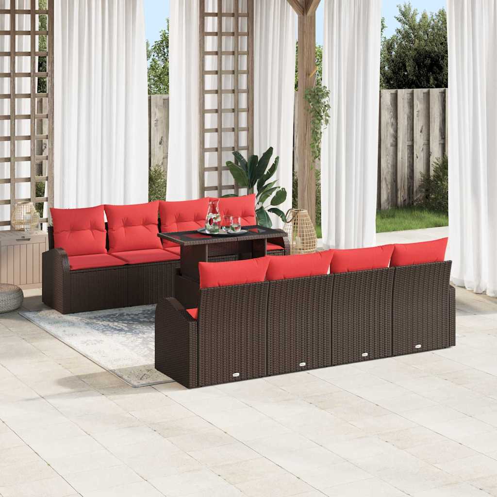 vidaXL Tuin Sofa Set met opslag 9 pcs Bruin poly rattan