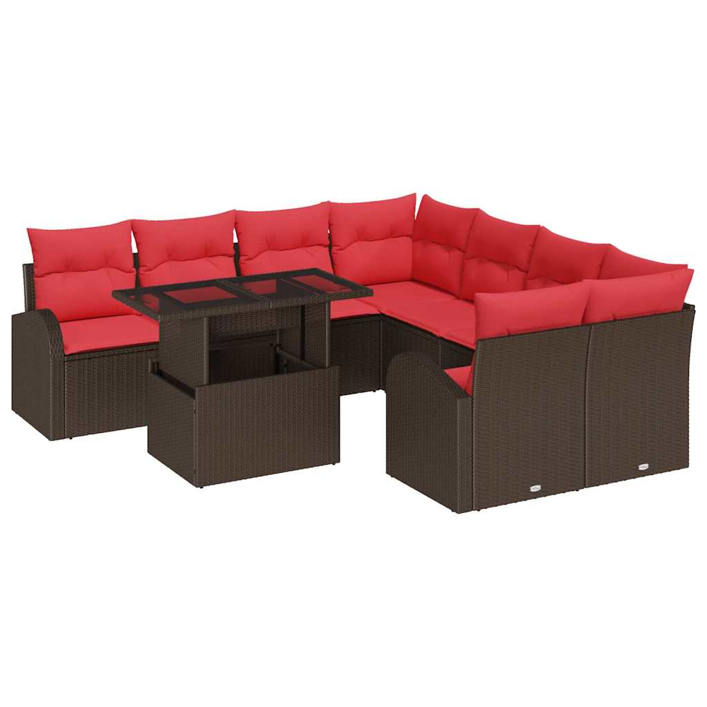 vidaXL Tuin Sofa Set met opslag 9 pcs Bruin poly rattan