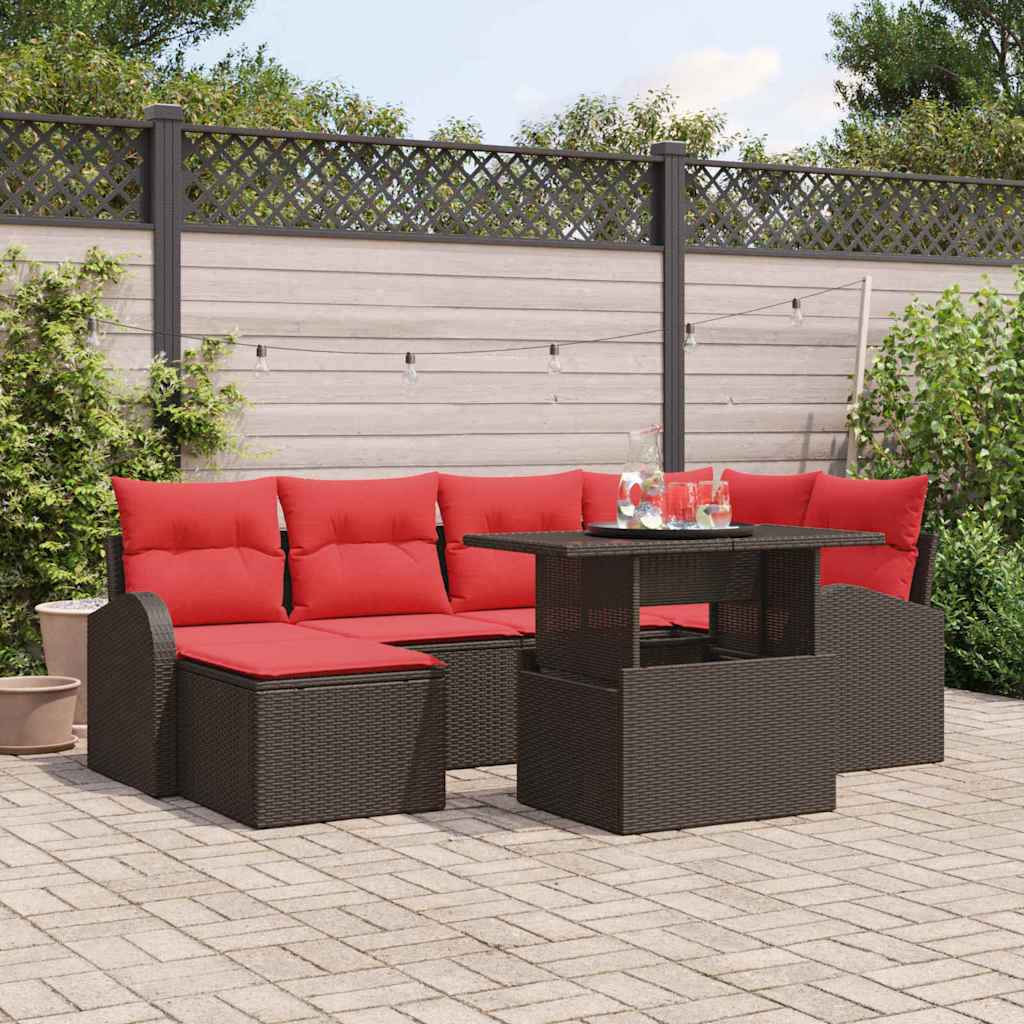 vidaXL Tuin Sofa Set met opslag 7 pcs Bruin en Rood poly rattan