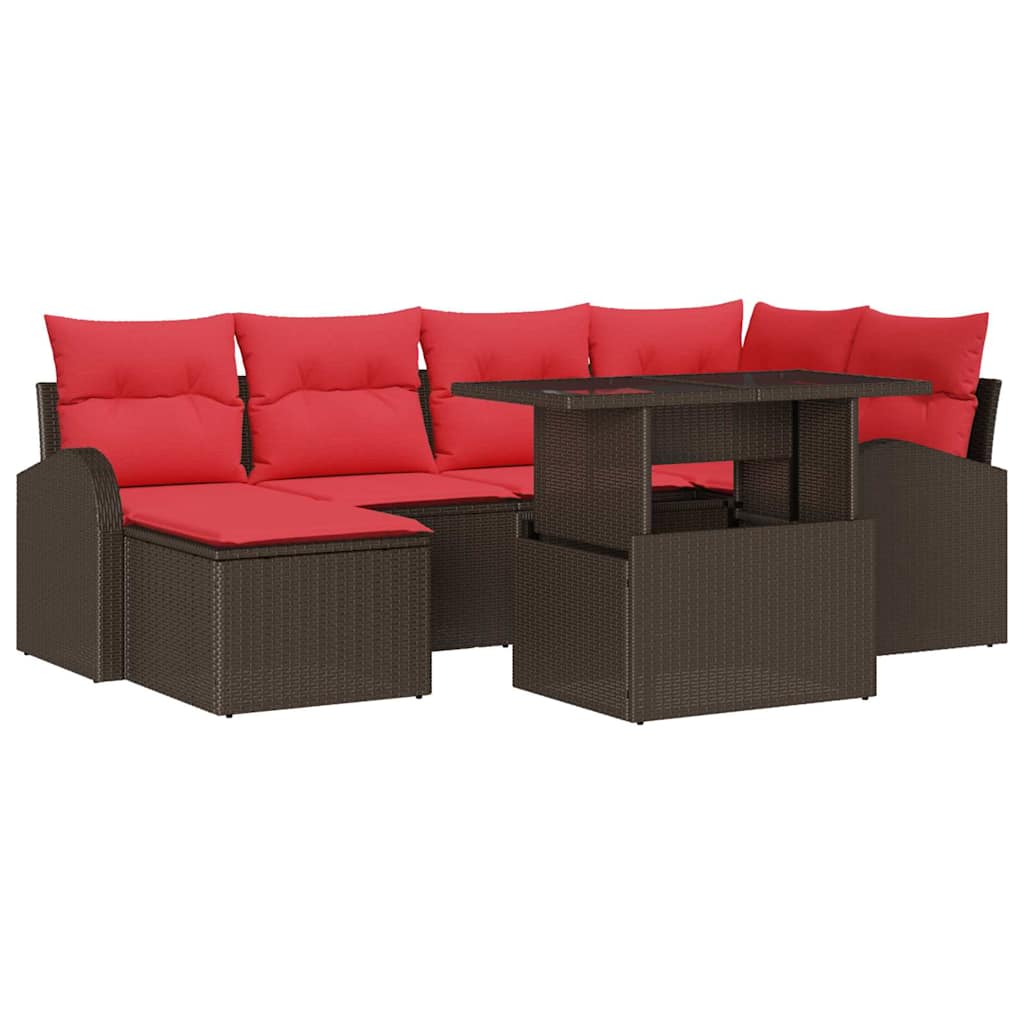 vidaXL Tuin Sofa Set met opslag 7 pcs Bruin en Rood poly rattan