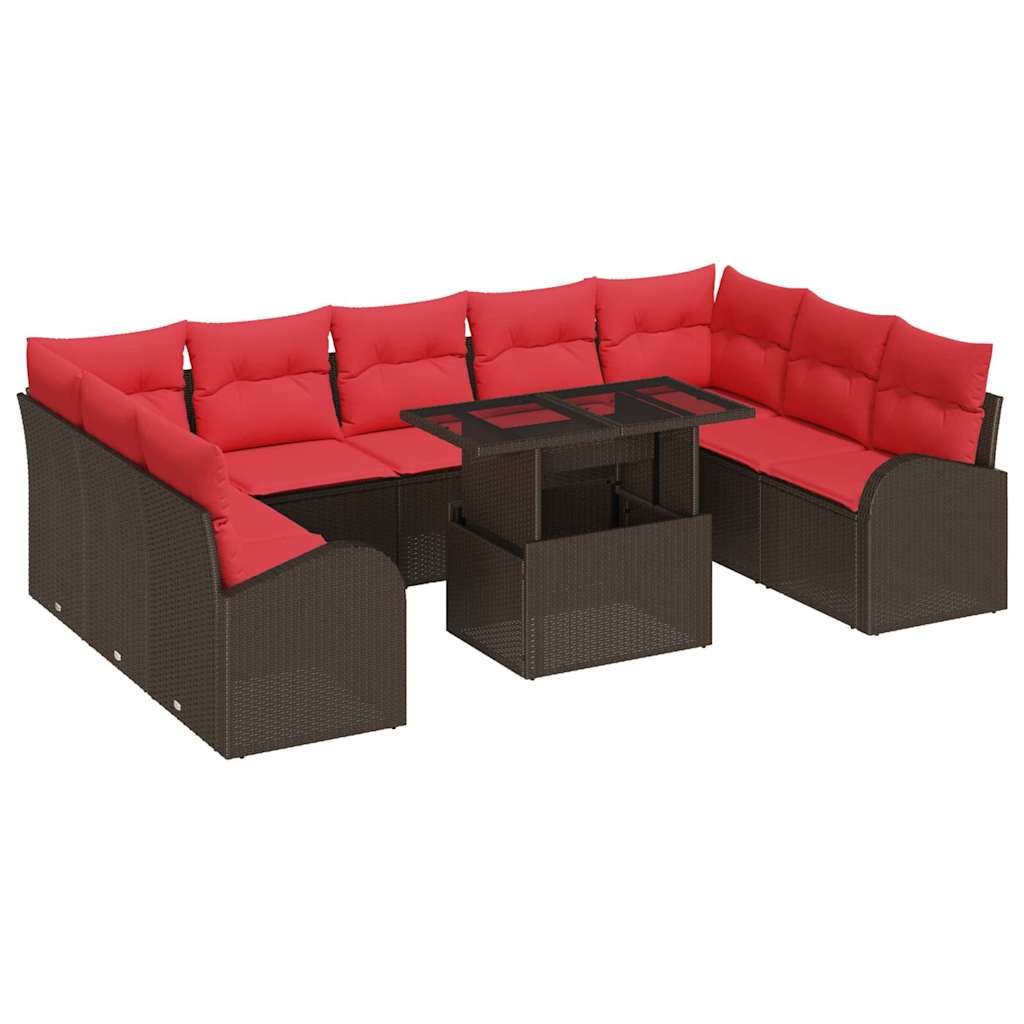 vidaXL Tuin Sofa Set met opslag met kussen 10 pcs Bruin poly rattan