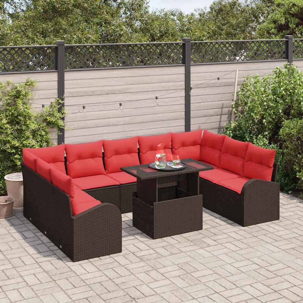 vidaXL Tuin Sofa Set met opslag met kussen 10 pcs Bruin poly rattan