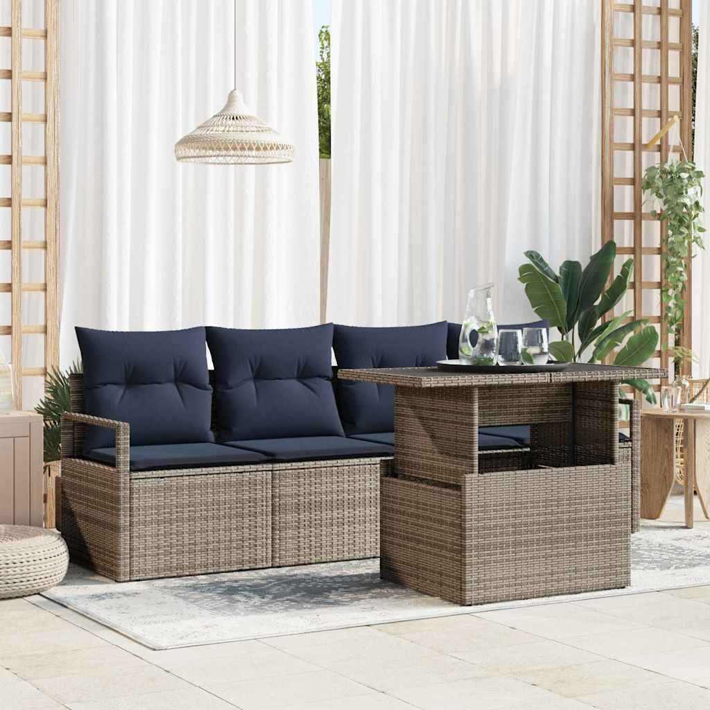 vidaXL Tuin Sofa Set met opslag 5 pcs Bruin en Rood poly rattan