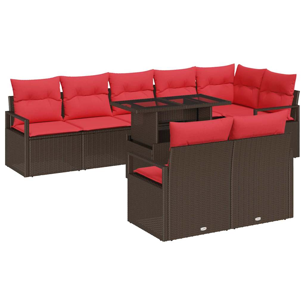 vidaXL Tuin Sofa Set met opslag 9 pcs Bruin en Rood poly rattan