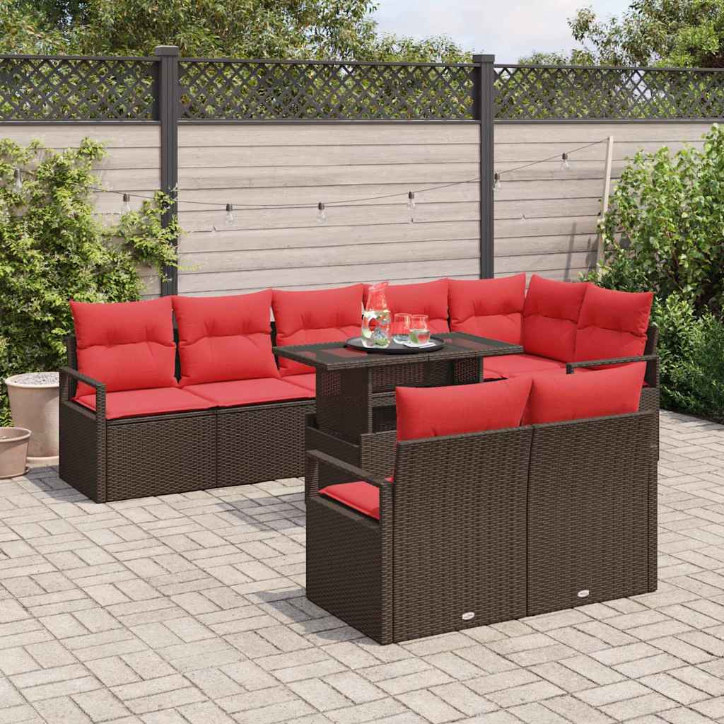 vidaXL Tuin Sofa Set met opslag 9 pcs Bruin en Rood poly rattan